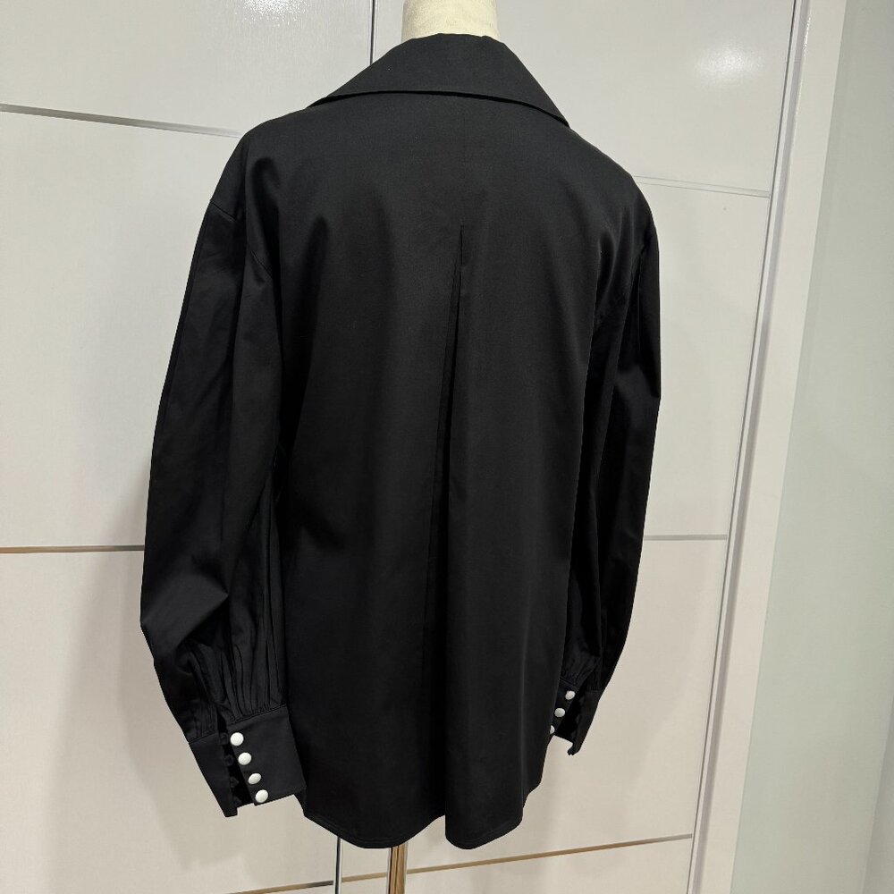 GIZIA Belted Embroidery Detailed Voluminous Sleeve Black Blouse, Size 38 - Picture 15 of 17